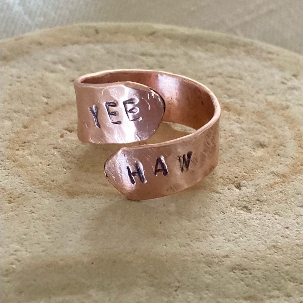 ARTISAN YEE HAW Ring Hammered Copper Stamped Hand Crafted Unisex Size 10 1/2